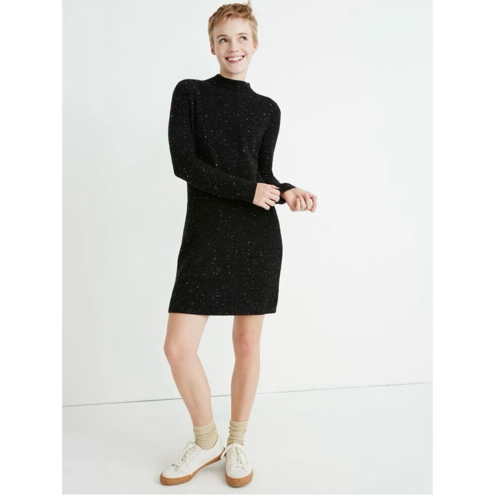 Madewell Donegal Northfield Mock Neck‎ Sweater Dress Speckled Black Small